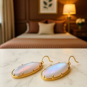 14th and Union - Elegant Smoke-Colored Oval Earrings | Gold-Toned Setting